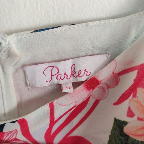 Parker NY Tropical Print Ruffle Slip Dress XS Bright Floral Sundress - Picture 2 of 9